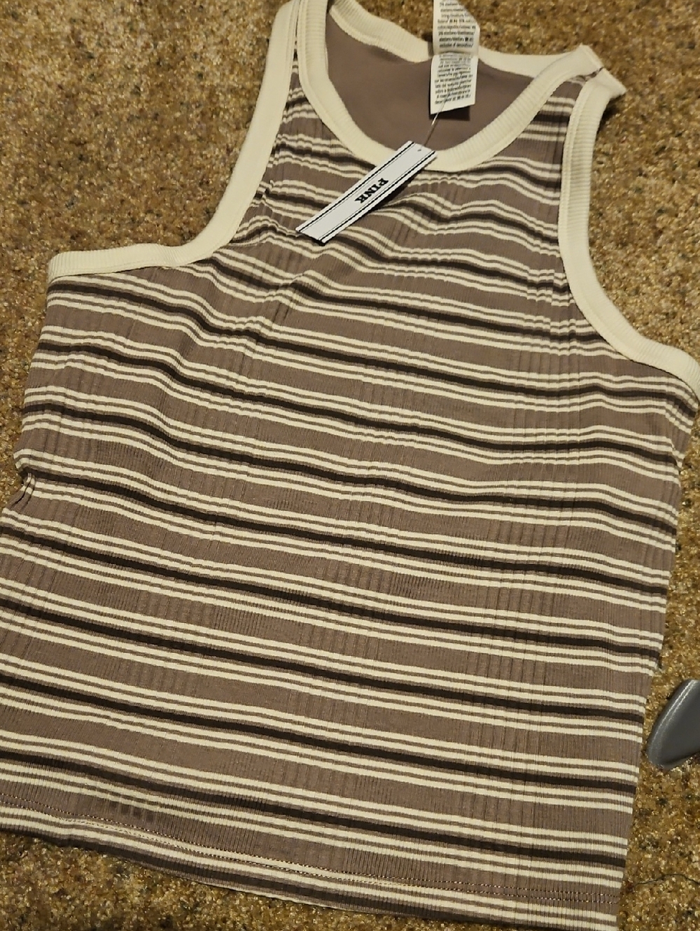 PINK Victoria's Secret Striped Ribbed Tank in Taupe and Cream